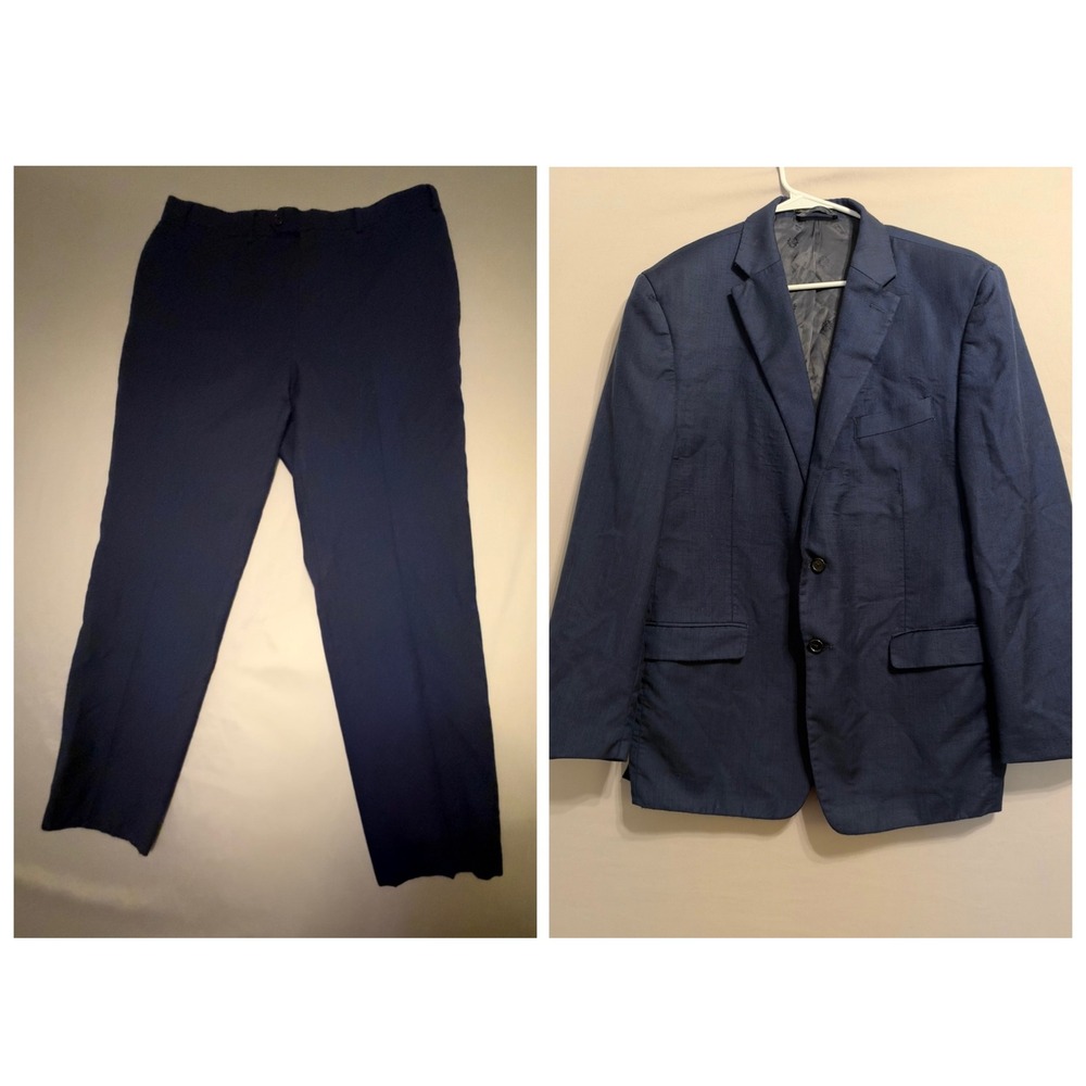 Lauren Ralph Lauren Navy Suit 44R 36x30.5 Mens 2-PC 100% Wool Flat Front